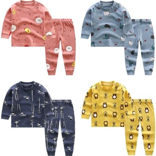 Boys Girls 0-7 Years Infant Wearing Cotton Underwear Suit Home Clothing Kids Clothes Cartoon Stripe Tops Trousers Pajama Sets