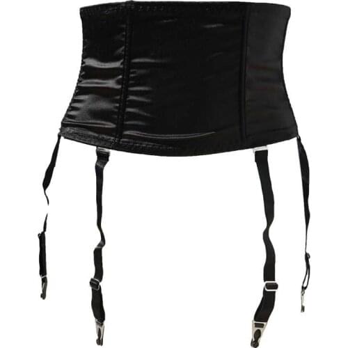 Black Satin Garter Belt Removable Wide Straps Metal Buckles/Clips Suspender Belt for Stocking Waist Trainer Sexy Lingerie S507B