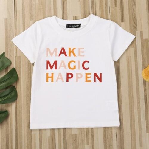 Pudcoco 1-5Y T-Shirt Summer Baby Girls Boys Lovely Infant Letter Print Short Sleeve Pullover White Streetwear Kids Clothes