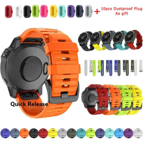 26mm Sport Silicone Watchband for Garmin Fenix 6X 6 6S Pro 5X 5 5S Plus 20 22mm Quick Release wirstband Dustproof Plug Cover