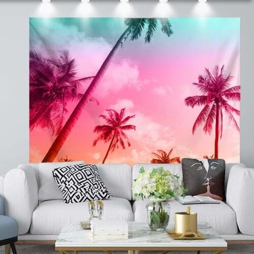 Pink Clouds and Coconut Tree Shadow Tapestry for Livingroom Photography Wall Decor