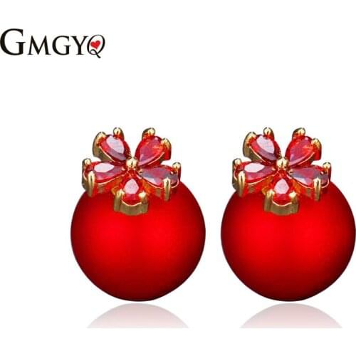 GMGYQ Stud Oorbellen Zirconia Koper Sneeuwvlok Ronde Vorm Rood Blauw Klassieke Enkele 16mm * 21mm Topkwaliteit Voor Meisje Party