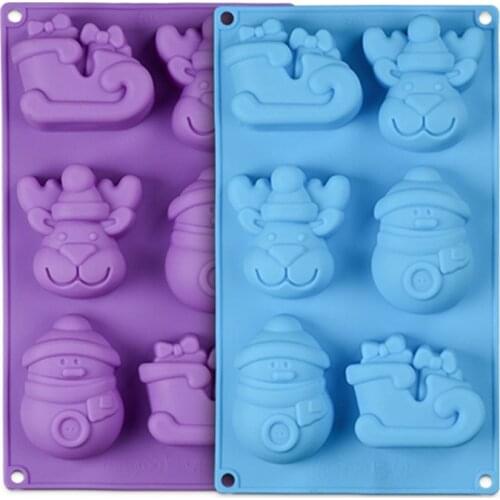 Silicone Christmas Deer Sled Santa Snowman Chocolate Mold For 3D Creative Candy Fondant Mould Cake Decorating Tools E352