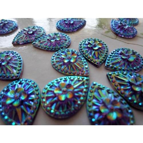 Beautiful Surface inlaid flowers sew on rhinestones Light purple AB colour 13*18mm drop shape resin crystal flatback 80pcs/lot
