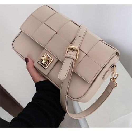 PU Leather Crossbody Bag for Women Fashion Luxury 2021 Simple Weave Shoulder Bag Lady Brand Design Solid Color Handbag