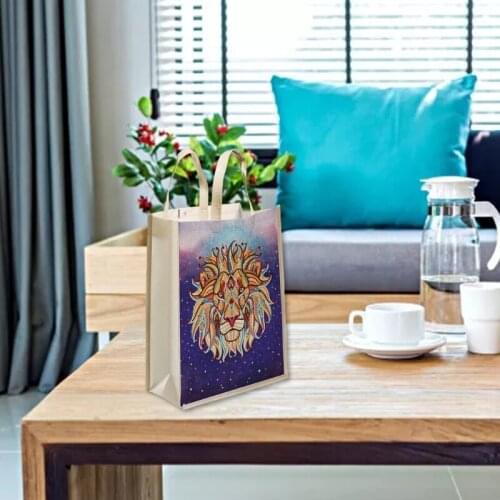20CA Luminous Lion 5D DIY Resin Painting Tote Bag Reusable Grocery Bags Fashionable Shopping Daily Organization Art Handbag for