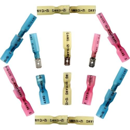 50PCS Heat Shrink Crimp Terminals Spade Wire Cable Connectors Fully Insulated Female/Male Electrical Crimping Terminators