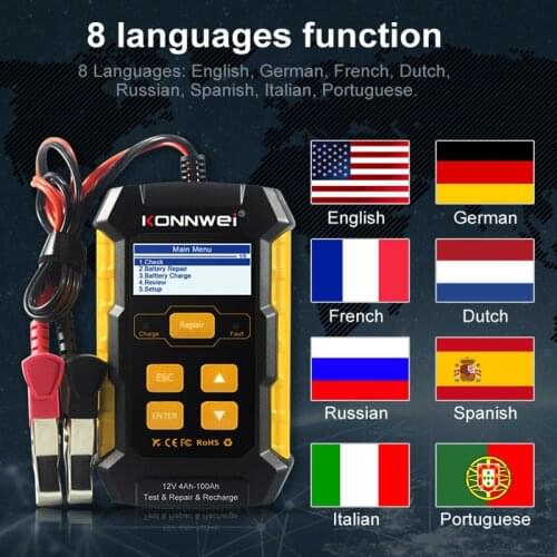 KONNWEI KW510 12V Car Battery Tester Full Automatic Pulse Repair Tools 5A Car Battery Charger 3 in 1 Cricut Tester Analyzer