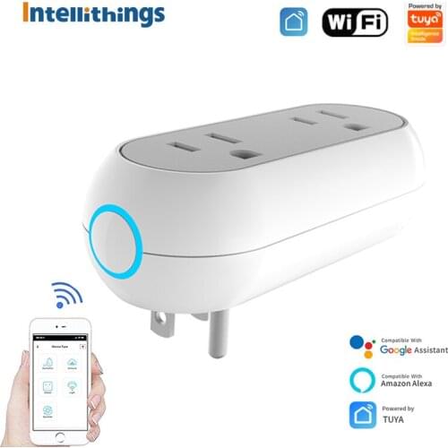 Intellithings Tuya WiFi US Type Smart Wall Socket for 2 US Plug Alexa Google Home Voice Control APP Remote Control Timer