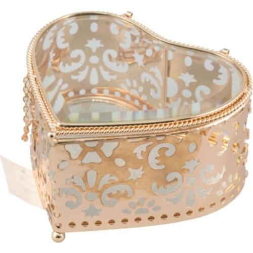 Vintage Heart Shape Jewelry Box,Golden Keepsake Box Case Jewelry Display Organizer Storage Ring Box for Home Decoration