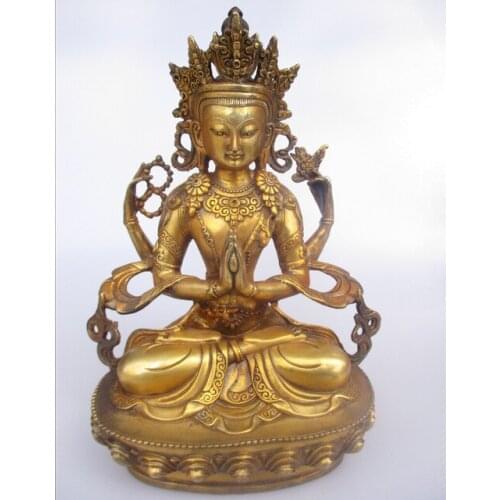 High 11.4 inch Antique Buddha Sculpture ,Collectible Old Tibetan Brass Buddha Statue