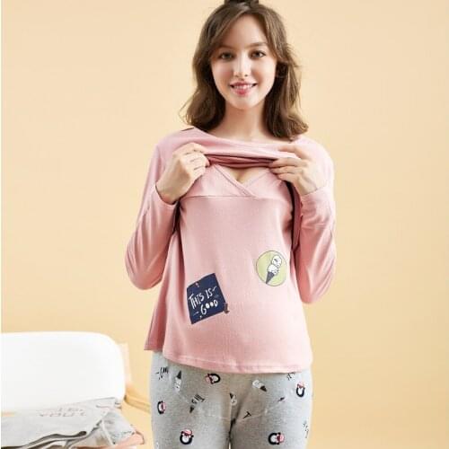 High Quality Maternity Underwear Breastfeeding Cotton Pajamas For Pregnancy Women Tops+Pants Maternity Sleepwear Clothes