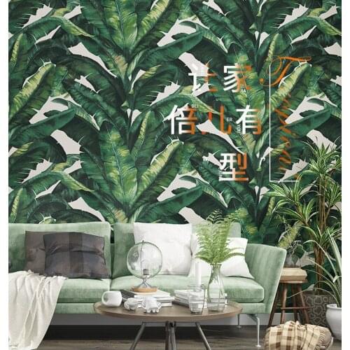 High Grade Modern Green Gray Banana Leaf Wallpaper 3d Southeast Asia Tropical Rainforest Nordic Living Room Background Wallpaper