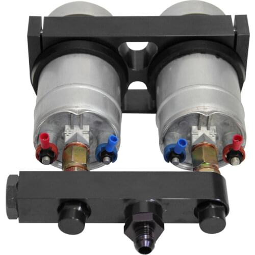 2* 044 High Flow External Fuel Pump + Dual Bracket & Out Manifold AN6 Black / Blue / Red