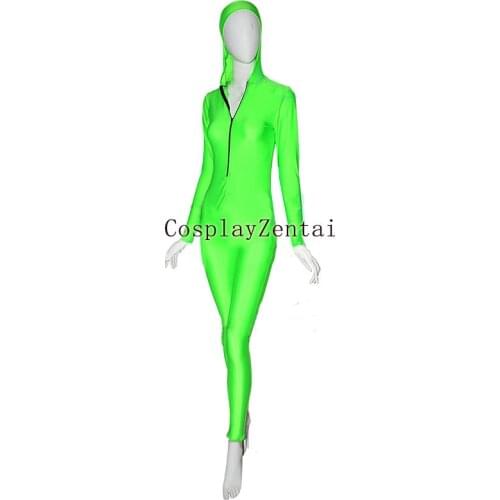 Green Spandex Zentai Bodysuits Front Zipper Halloween costumes Hot Sale Freeshipping Zentai Catsuit