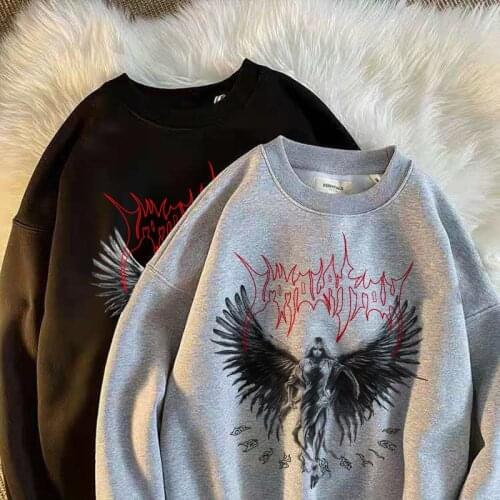Retro angel Goth Hoodie Women Oversized Emo Punk Harajuku winter Top Dark Aesthetic Fairy Grunge Alt Plus Size Alternative Hoodi