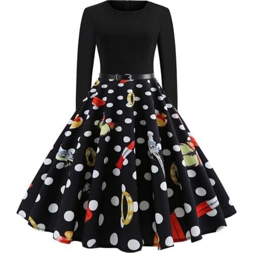 Vestidos Autumn Winter Printing Ladies Dress 2021 New Fashion Temperament Vintage Round Neck Long Sleeve Womens Dresses NBH237