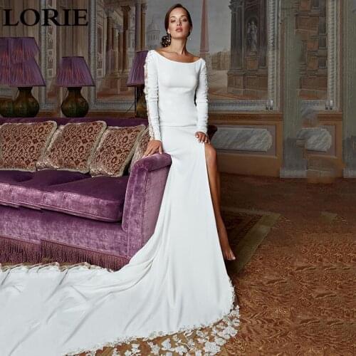 LORIE Mermaid Wedding Dress Long Sleeve 2021 Vestidos de novia Vintage Lace Round Neck Bridal Gown Split Backless Wedding Gowns
