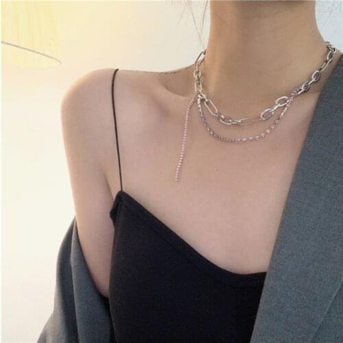 Vintage Pink Color Rhinestone Tassel Pendant NecklaceFor Women Fashion Clavicle Double-Layer Chain Necklace Girls Gift Bijoux