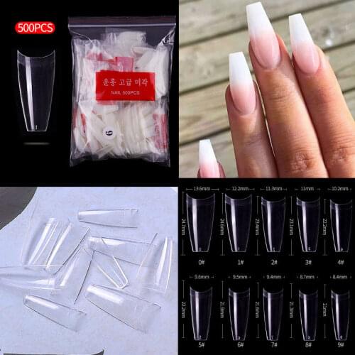100/500pcs French Ballerina Nail Tips Artificial False Nails Acrylic Fake Half Cover Tips Clear Gel Manicure Tip Salon Tools