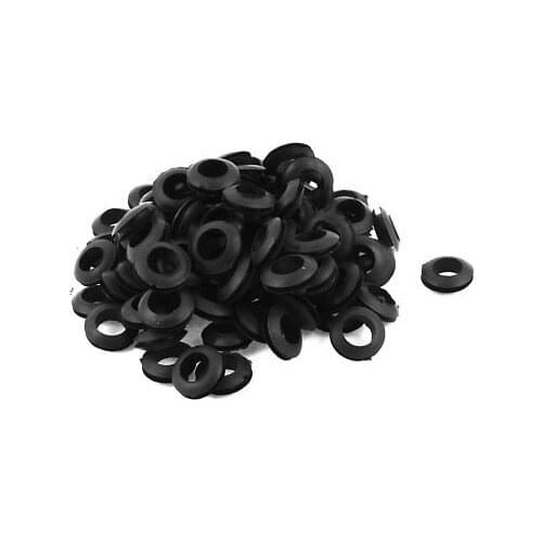 100 x Black Rubber 12mm Open Hole Ring Dual Side Cable Wiring Grommet