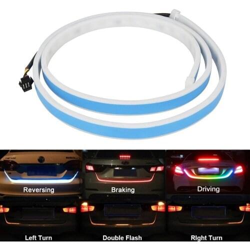 120cm Car Rear Trunk Lights Multicolor RGB Tail box Light Dynamic Streamer Brake Turn Signal Warning LED Strip Car Styling