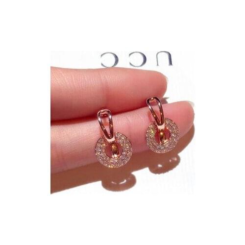 2021New Fashion Simple Crystal Earrings Round Geometric AAA Zircon Earring for Female Jewelry Accessories Wedding Gift for Women
