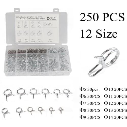 250PCS Factory Price Stainless Steel Car Double Wire Fuel Line Hose Tube Spring Clamps Assortment Wholesale Quick delivery CSV