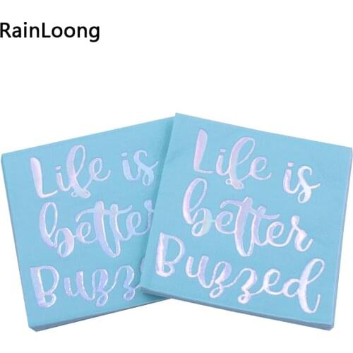 [RainLoong] 3-Plys Foil Silver Beverage Paper Napkins Life Is Better Than Bugged For Party Decoration Tissue Serviettes 25*25cm