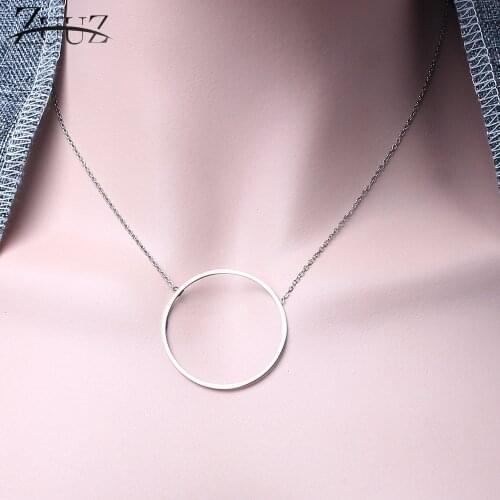 ZUUZ minimalism stainless steel chain choker circle best friends pendant necklace women accessories chocker neckless