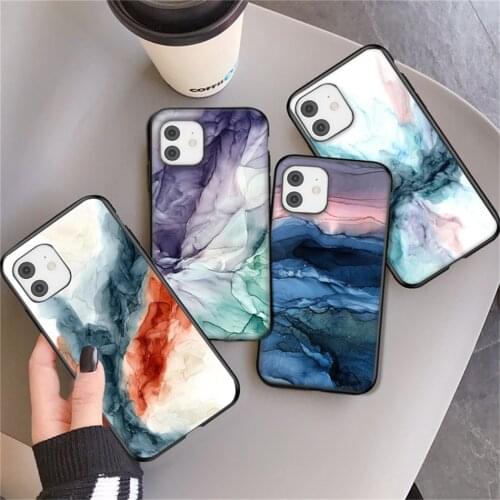 Watercolor Marble Pattern Phone Case for iPhone 11 12 Pro XR 7 8 6 6S Plus XS Max SE 2020 Soft TPU Artistic Ink Painted Cover