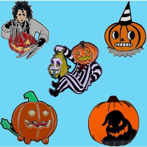 Halloween Pumpkin Beetlejuice and Lydia Enamel Brooch Pins Badge Lapel Pins Alloy Metal Fashion Jewelry
