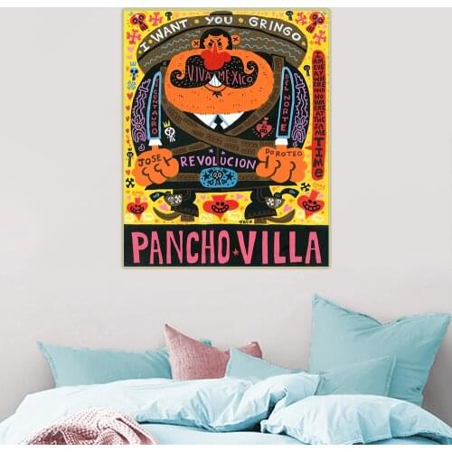 Holover Canvas Oil Painting Jorge Gutierrez"Pancho Villa"American Pop Art Mexican folklore Aesthetic Wall Home Decoration