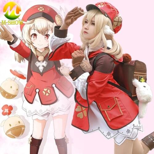 Game Genshin Impact Klee Cosplay Costume Fancy Bags Hat Anime Girl Lolita Dresses for Adult Women Halloween Carnival Costumes