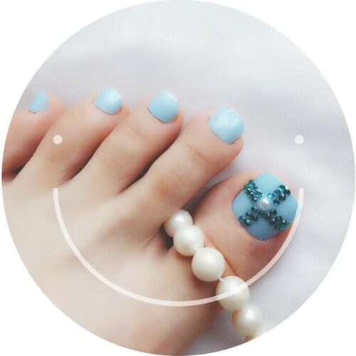 Customized water Drill 24pcs/sSet New Pure Color Fake ToeNails Square Head Nail Art Tips Ladies Red Color False Nails DIY