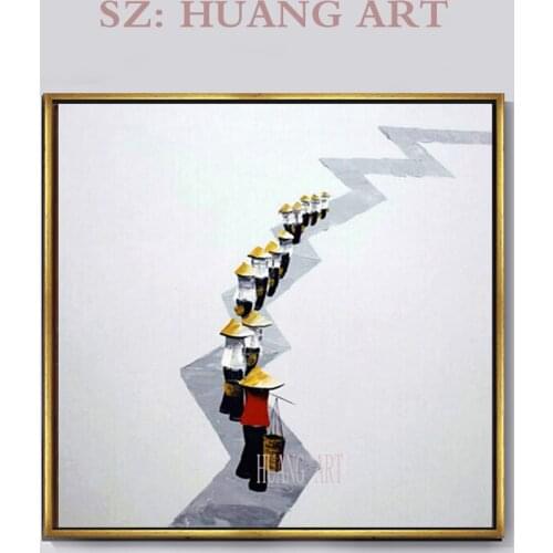 Famous artists Vietnam rural scenery ship the woman with a hat knife painting club hand-painted oil painting decorative home and