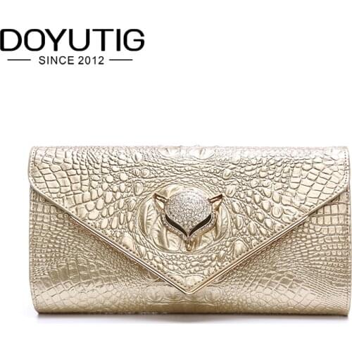 Classical Women Gold Genuine Leather Clutch Bags With Fox Shape Lady Luxury Cow Leather Crossbody Bags Female Wallet A049