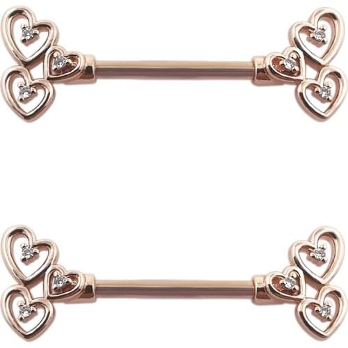 JHJT 2 PCS 14G Heart Nipple Ring Three Hearts Nipple Piercing Sexy Women Nipple Rings Cover Pircing Body Jewelry