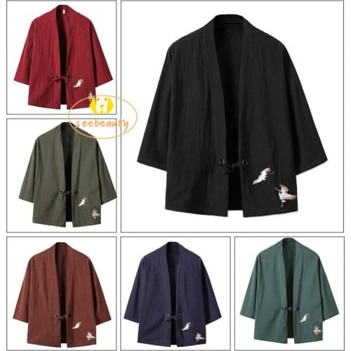 Samurai Costume Kimono Vintage Blouse Loose Men Cardigan Haori Japanese Style Carnival Streetwear Asian Yukata Traditional Coat
