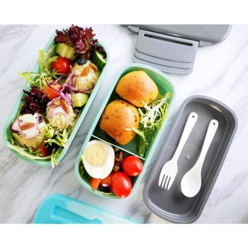 Creative 800ml Double Layer Microwave Lunch Box With Freezing Liquid Ice Box Bento Box Food Container with Fork and Spoon
