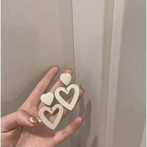 Summer Milky White Love Pendant Earrings Exaggerated Hollow Earrings New Fashion Simple Holiday Tide Earrings Women