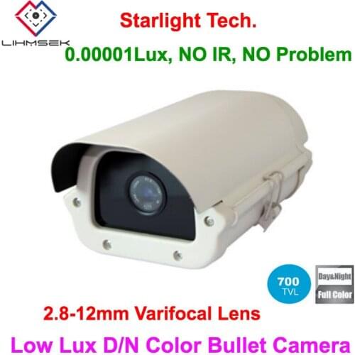 Lihmsek 2.8-12mm Varifocal Lens Outdoor Low Light 0.00001Lux DN Color Image Bullet Camera with Starlight, No IR, No Problem
