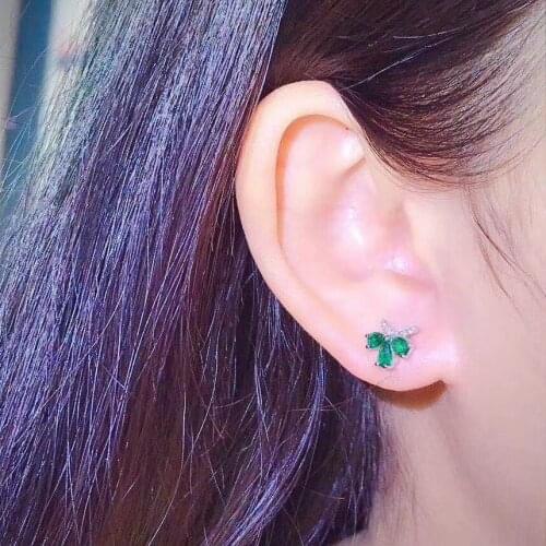 Best Gift Natural Real Emerald Earring 925 Silver sterling Fine Charm Jewelry for Women Wedding Party Earring