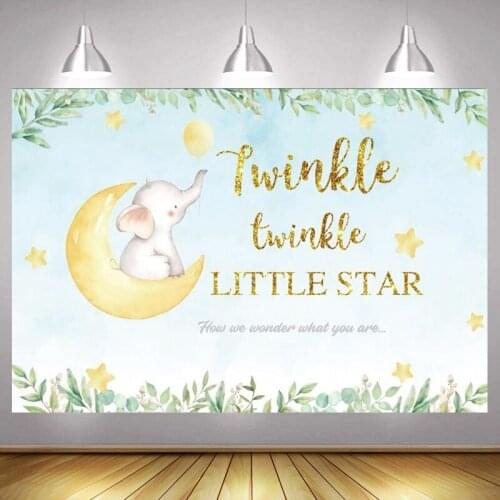 Twinkle Twinkle Little Star Photo Backdrop Elephant Gold Moon Baby Shower Party Decoration Photography Backgrounds Banner