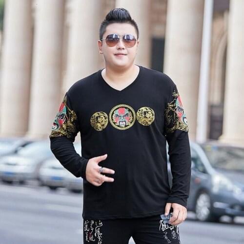 Plus size 8XL 7XL 6XL NEW Youth printing Hot Sale New spring high-elastic cotton t-shirts mens long sleeve v neck tight t shirt