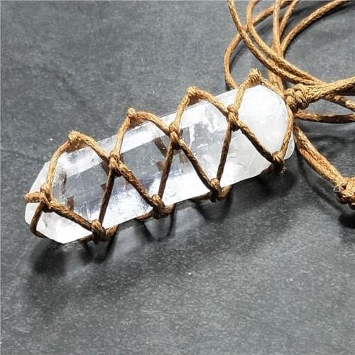 Natural White Amethyst Quartz Crystal Column Pendant Healing Stone Craft With Weave Rope Gemston Wand Reiki Hangings