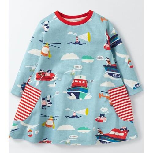 Nerlero Girls Dresses Spring Tutu Princess Cartoon Stripe Dress Long Sleeve Vintage Party Dress for 2-7 Years Lovely Kid Dress