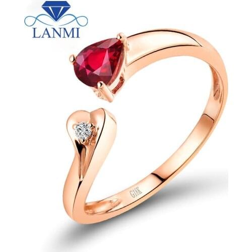Special Design Pear Cut Natural Ruby Engagement Rings Solid 18K Rose Gold Diamond Jewelry for Ladies Loving Gift