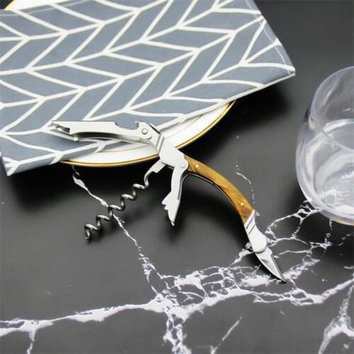 Laguiole Stainless steel Wine Opener Corkscrew Olive Wood Handle Beer Can Bottle Openers Professional Wine Accessories Black