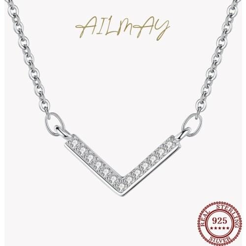 Ailmay Genuine 925 Sterling Silver Exquisite Geometric Shape Pendant Necklace Clear CZ For Women Girls Party Accessories Jewelry